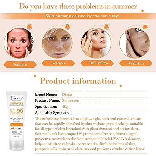 DISAAR BEAUTY SPF 90 Sunscreen Instant Protection UVA UVB Foundation PA+++ Oil Free Sunblock Cover Protect Perfectly Moisturizing Coverage Surge 40g