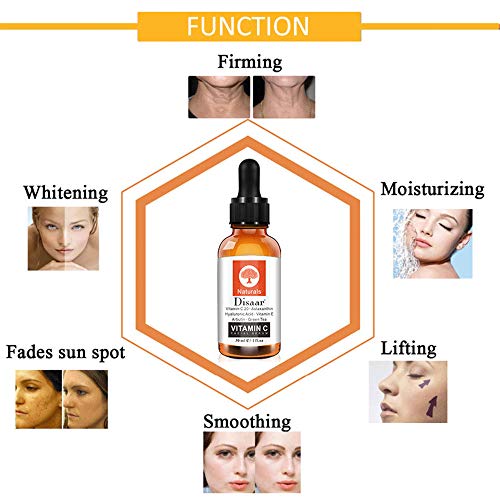 DISAAR BEAUTY Vitamin C Face Facial Serum Astaxanthin Hyaluronic Acid Arbutin Green Tea Skin Science Nature Hydrating Firming 30ml