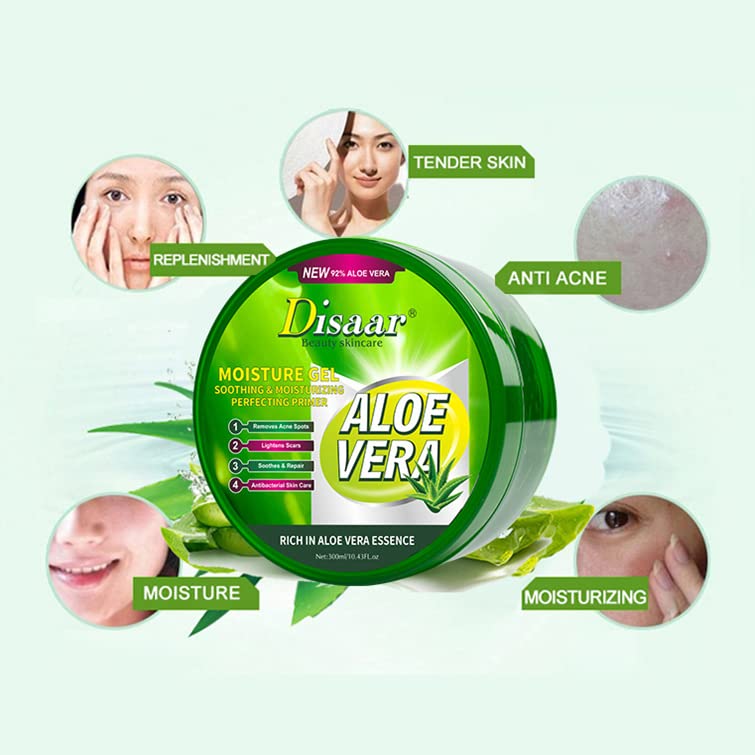 DISAAR Beauty 92% Aloe Vera Moisturizing Gel Soothing Primer Repair Acne Spots Prevents Rough Skin 300ml/10.43fl.oz