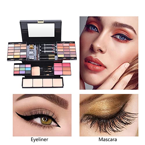 DISAAR BEAUTY All In One Makeup Gift Kit - The Ultimate Color Combination - 39 Eyeshadow, 4 Compact Powder, 6 Blusher, 3 Lipsticks, 2 Eyebrow Pencils, 2 Glitters, 1 Brush, 1 Mascara, 1 Mirror, 49 Colors Makeup Set Combination Palette