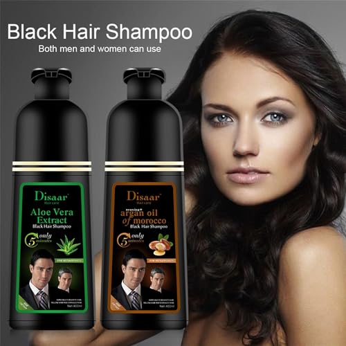 DISAAR BEAUTY Dye Black Hair Shampoo 5 Minutes Only Dying White Grey Yellow Damaged Hair Lasts Up To 4 Weeks Hair Care 400ml / 13.52fl.oz
