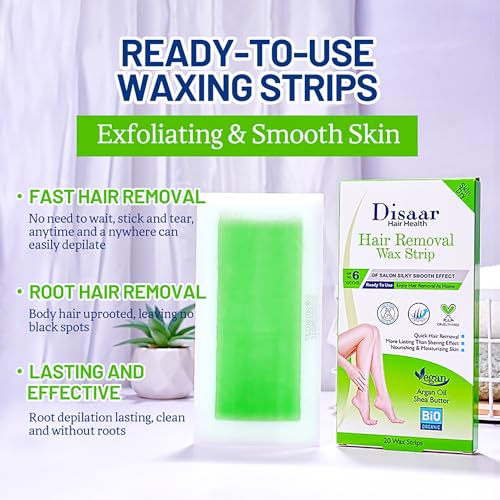 DISAAR BEAUTY Hair Removal Wax Strip Ready To Use At Home Armpit Leg Arm Bikini Area Natural Plant Extract Soothing Soft Skin 20PCS