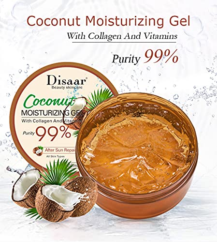 DISAAR Beauty Skincare 99% Coconut Moisturizing Gel Collagen And Vitamins After Sun Repair Prevents Acne Scars 300ml