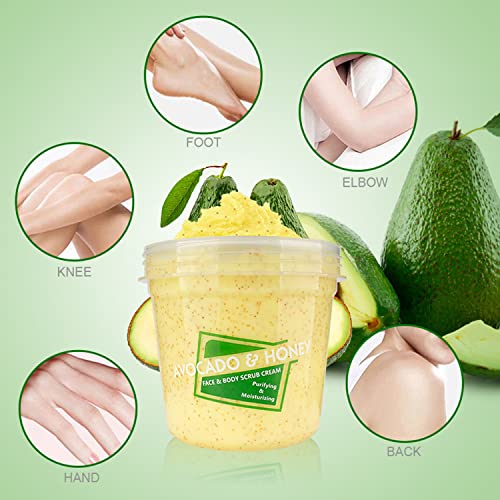DISAAR BEAUTY Avocado Honey Face Body Neck Scrub Cream Purifying Moisturizing Nourishing Skin 300ml/10.58fl.oz
