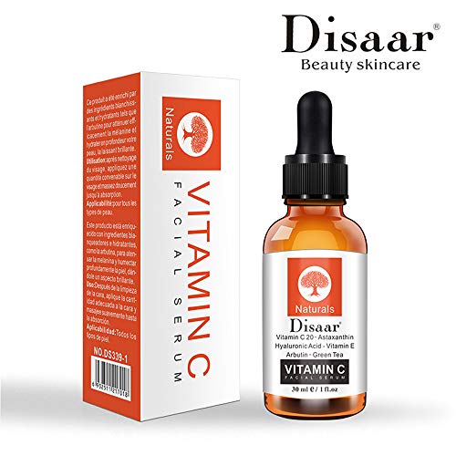 DISAAR BEAUTY Vitamin C Face Facial Serum Astaxanthin Hyaluronic Acid Arbutin Green Tea Skin Science Nature Hydrating Firming 30ml