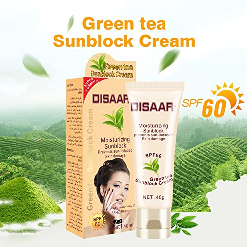 DISAAR BEAUTY Sunblock Cream Refreshing Sunscreen Face Neck Arms Skin Damage SPF 60/90 PA++ UVA/UVB Protection 40ml/1.35fl.oz (SPF 60 Green Tea Sunblock Cream)