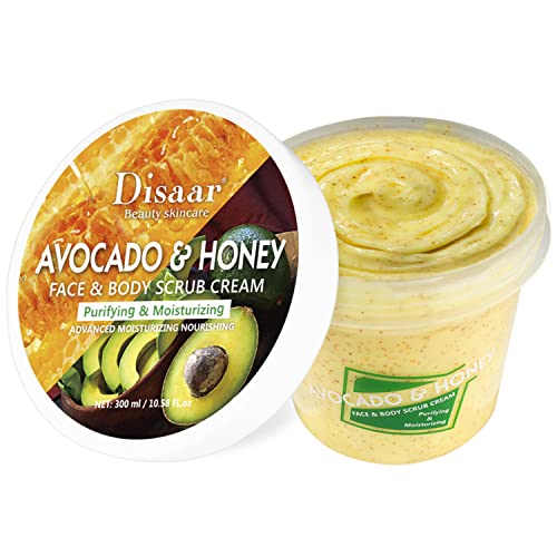 DISAAR BEAUTY Avocado Honey Face Body Neck Scrub Cream Purifying Moisturizing Nourishing Skin 300ml/10.58fl.oz