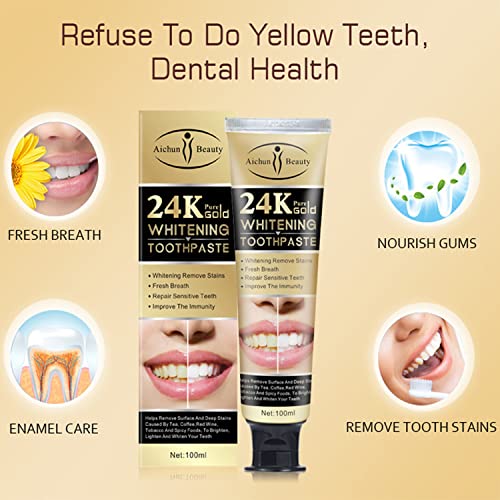 AICHUN BEAUTY 24K Pure Gold Whitening Toothpaste Remove Stains Repair Sensitive Teeth Fresh Breath 100ml/3.38oz