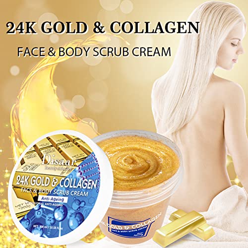 DISAAR BEAUTY 24K Gold Scrub Collagen Face Body Neck Cream Anti-Aging Removes Blackheads 300ml/10.58fl.oz