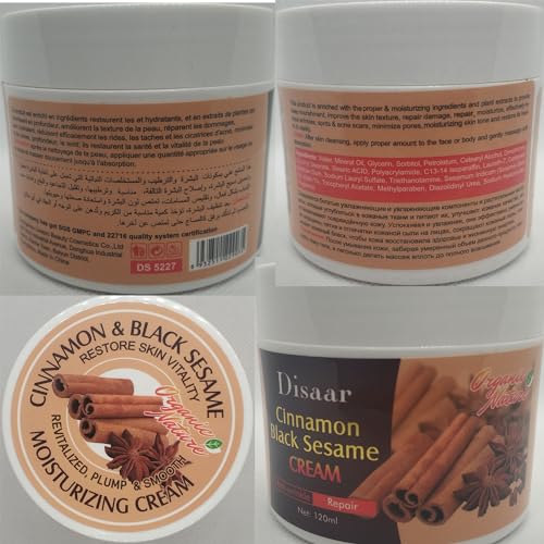 DISAAR Beauty Moisturizing Cream Cinnamon Black Sesame Restore Skin Vitality Smooth Minimize Pores Repair Anti-Wrinkle 120ml / 4.05fl.oz