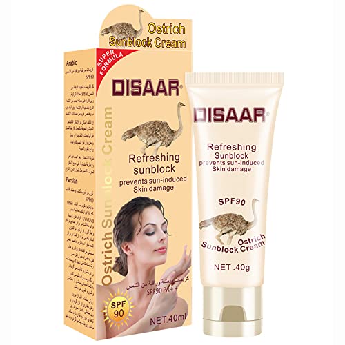 DISAAR BEAUTY Sunblock Cream Refreshing Sunscreen Face Neck Arms Skin Damage SPF 60/90 PA++ UVA/UVB Protection 40ml/1.35fl.oz (SPF 90 Ostrich Sunblock Cream)