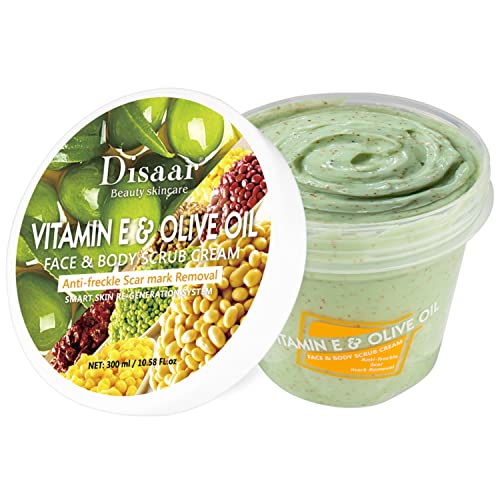 DISAAR BEAUTY Vitamin E Olive Oil Face Body Neck Scrub Cream Anti-Freckle Scar Mark Removal 300ml/10.58fl.oz