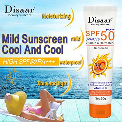 DISAAR BEAUTY Sunscreen SPF50 PA+++ UVA/UVB Vitamin C Refreshing Protection Sensitive Skin 50g/1.76oz