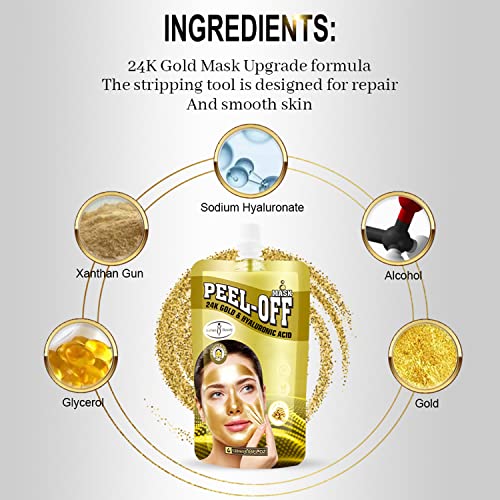 AICHUN BEAUTY Peel-Off Mask 24K Gold Hyaluronic Acid Anti-Wrinkles Anti-Aging Keeps PH Balanced 120ml/4.06FL.OZ