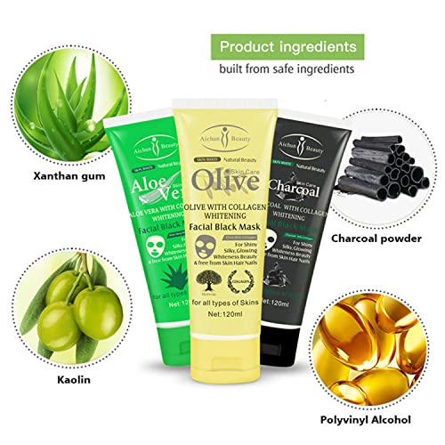 AICHUN BEAUTY Olive Collagen Facial Black Mask Vitamin E & B Shily Silky Glowing Beauty Dry Face Skin Wrinkles Clean Skincare 120ml/4.06oz