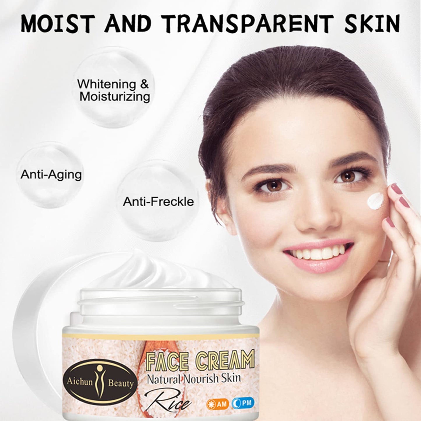 AICHUN BEAUTY Face Cream Natural Rice Moisturizing Anti-Aging Anti-Freckle Repair Damaged Skin Restores Hydration Facial Skin 50ml/1.69fl.oz