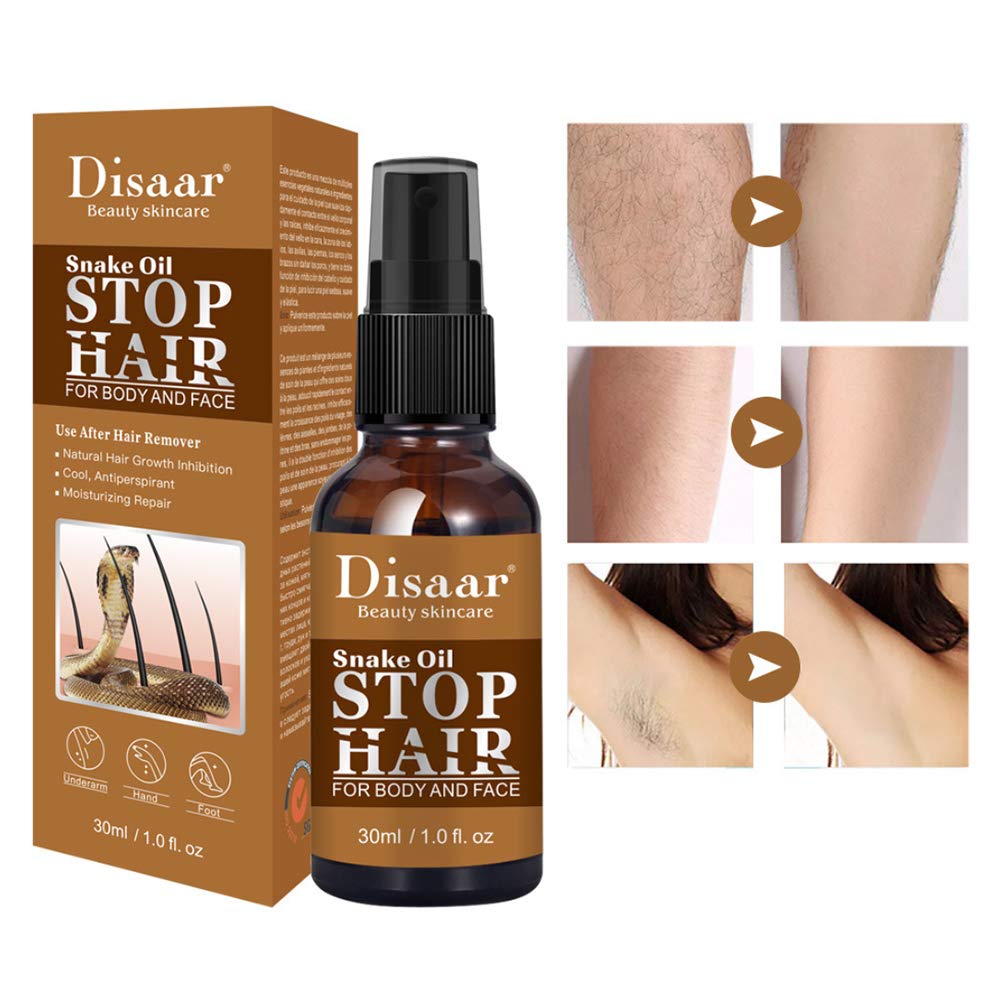 DISAAR BEAUTY Snake Oil Stop Hair Remover Body Face Spray Powerful Permanent Painless Inhibitor Shrink Pores Skin Smooth Natural Moisturizing 30 ML