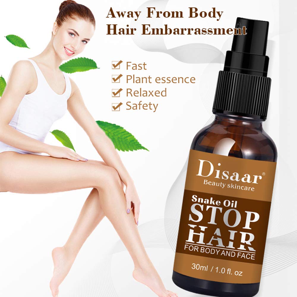 DISAAR BEAUTY Snake Oil Stop Hair Remover Body Face Spray Powerful Permanent Painless Inhibitor Shrink Pores Skin Smooth Natural Moisturizing 30 ML