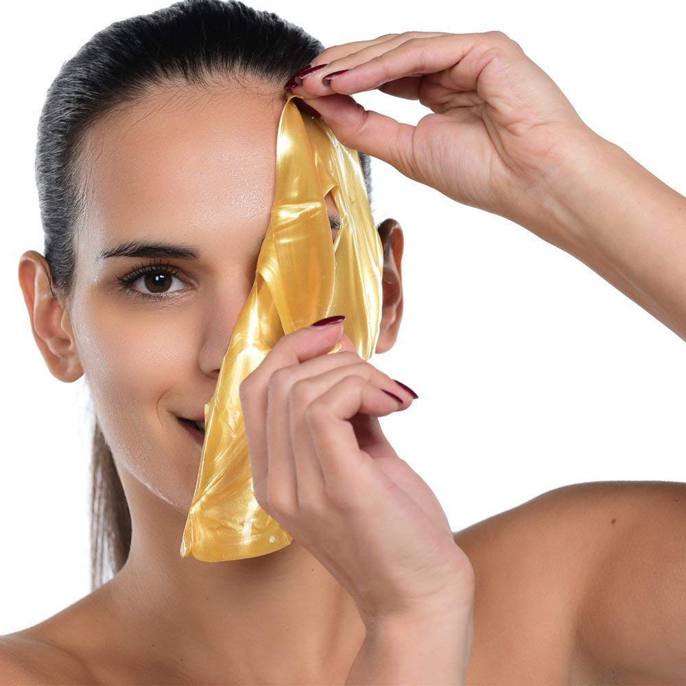 AICHUN BEAUTY 5PCS 24K Gold Gel Collagen Crystal Facial Masks Sheet Patch For Anti Aging, Puffiness, Anti Wrinkle, Moisturizing, Deep Tissue Rejuvenation and Hydrates Skin