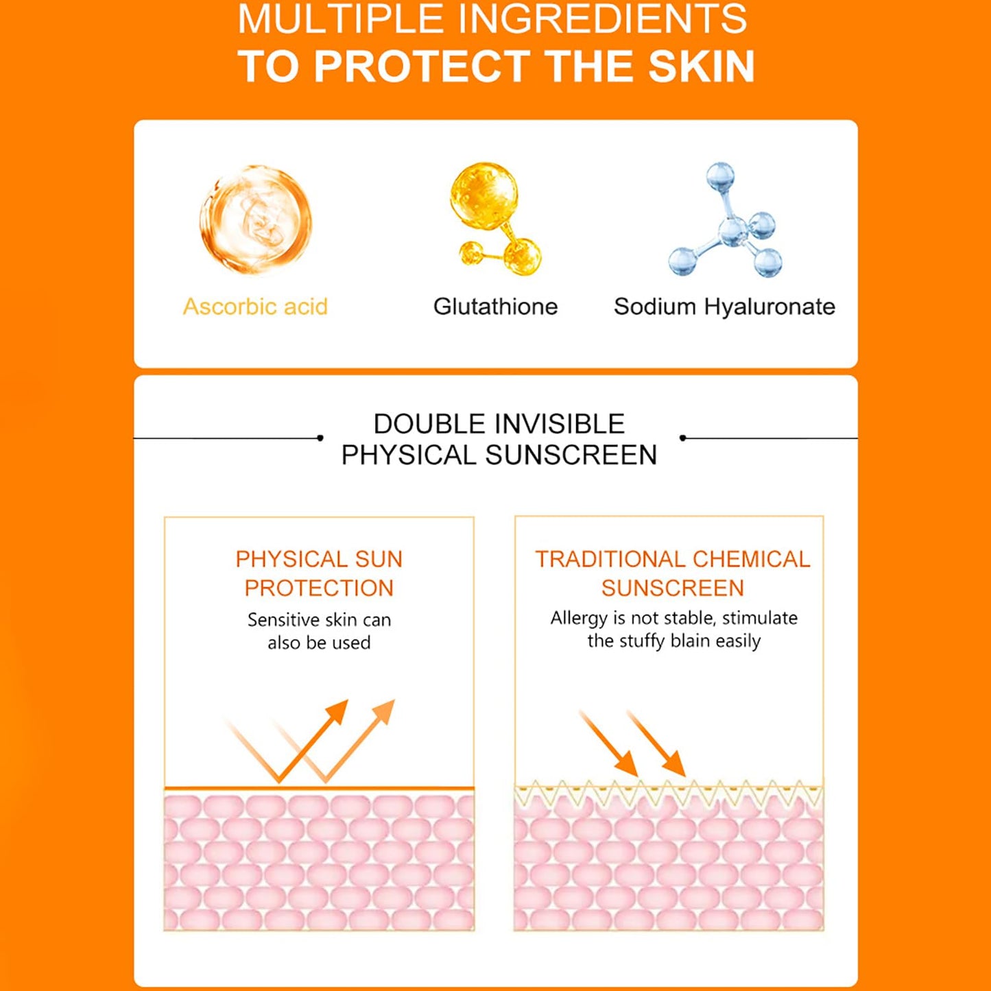 DISAAR BEAUTY SPF50 Vitamin C Anti Wrinkle Sunscreen Orange Extract Hyaluronic Acid SPF50 UVA/UVB PA+++ Moisturizing