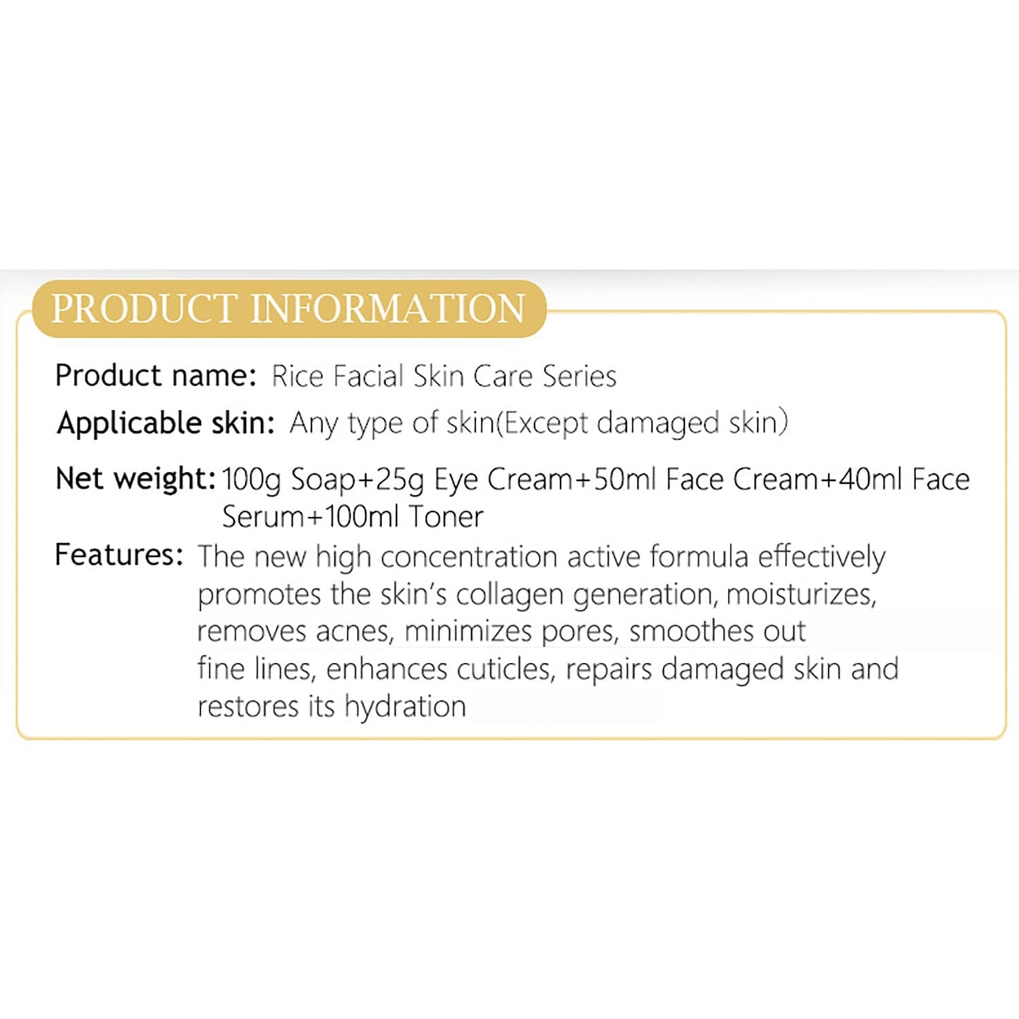 AICHUN BEAUTY Organic Rice Facial Skin Care Set Hydrate Rejuvenating Essence Soap Toner Face Serum Eye Cream Gift Box 100g+100ml+40ml+50ml+25ml 5PCS