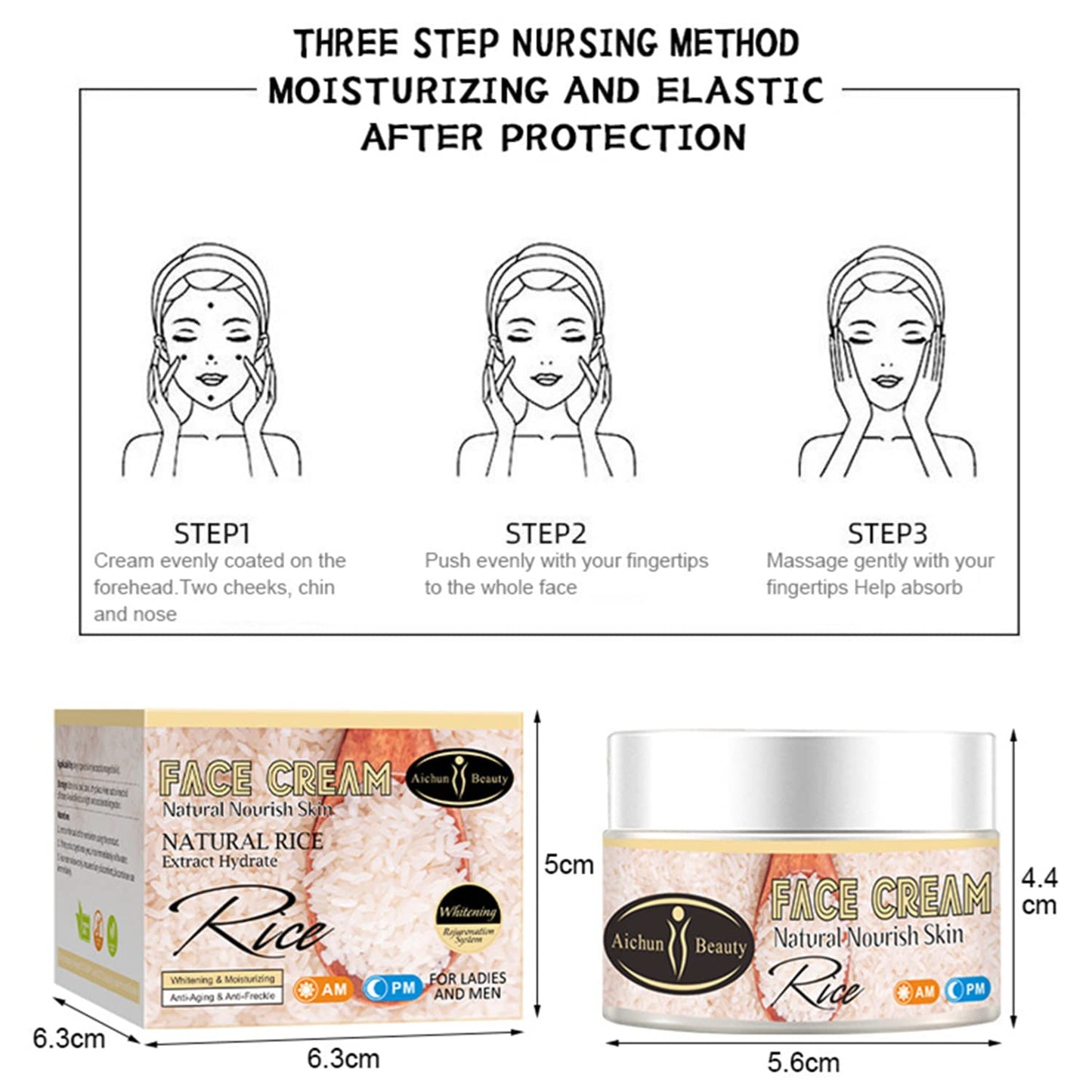AICHUN BEAUTY Face Cream Natural Rice Moisturizing Anti-Aging Anti-Freckle Repair Damaged Skin Restores Hydration Facial Skin 50ml/1.69fl.oz