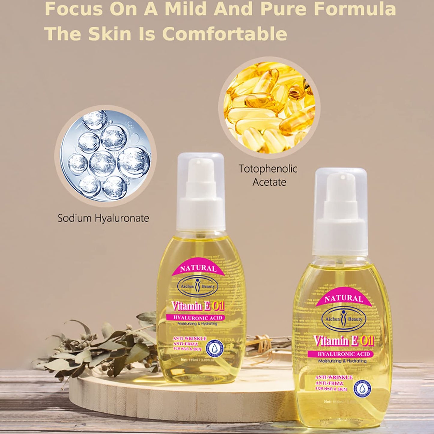 AICHUN BEAUTY Vitamin E Oil Hyaluronic Acid Moisturizing Skin Hydrating Hair Anti-Wrinkle 115ml / 3.89fl.oz