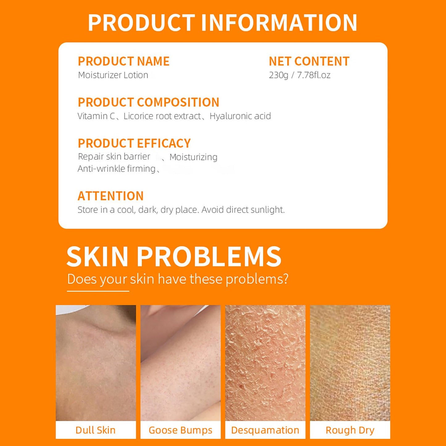 DISAAR Beauty Vitamin C Moisturizing Lotion Licorice Root Extract Hyaluronic Acid Repair Wrinkle Nourish Smooth Skin 230g / 7.78fl.oz