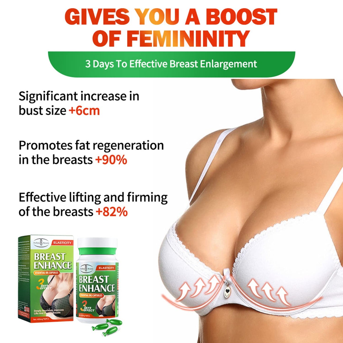 AICHUN BEAUTY Breast Enhance Essential Oil Capsules 3days Effect Deeply Nourishes Improves Lifts Plumps Breasts 400mgx90pcs