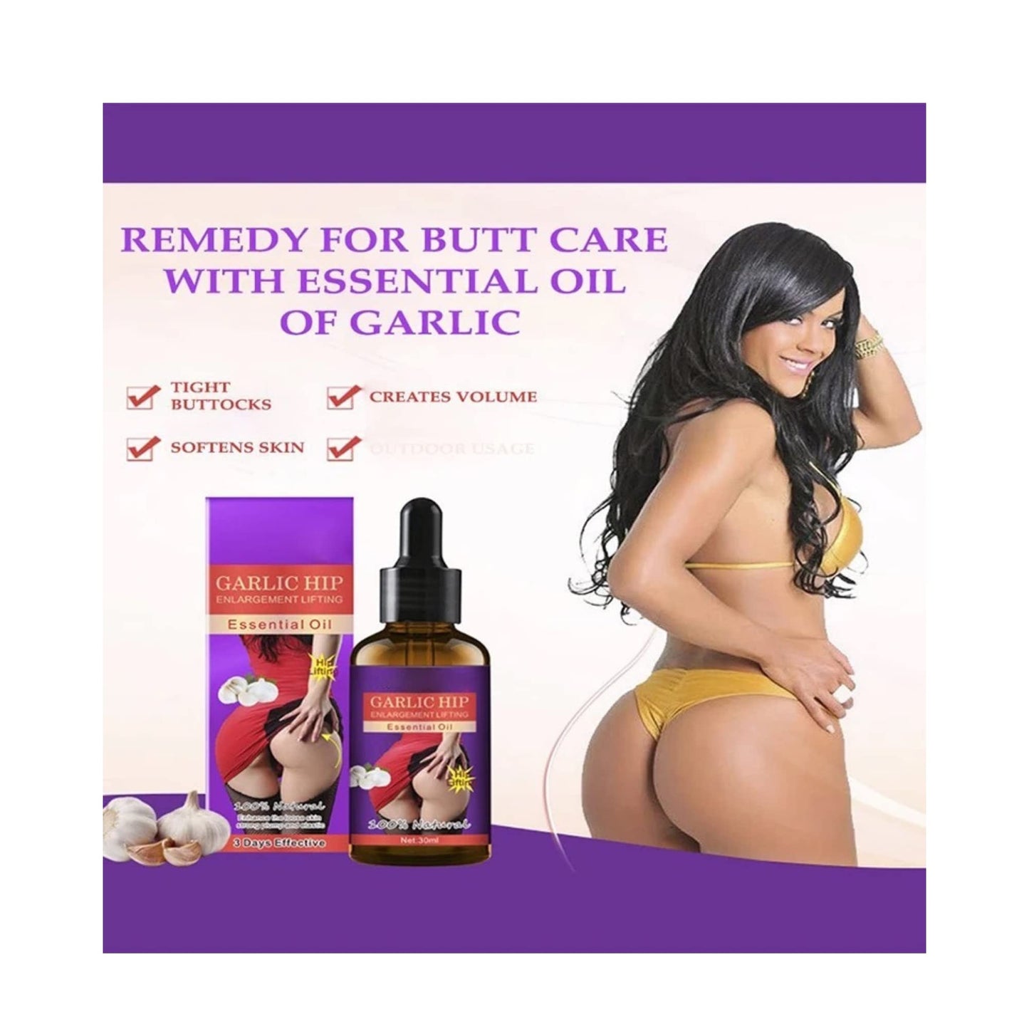 AICHUN BEAUTY Garlic Hip Butt Enlargement Lifting Essential Oil Big Ass Fast 30ml
