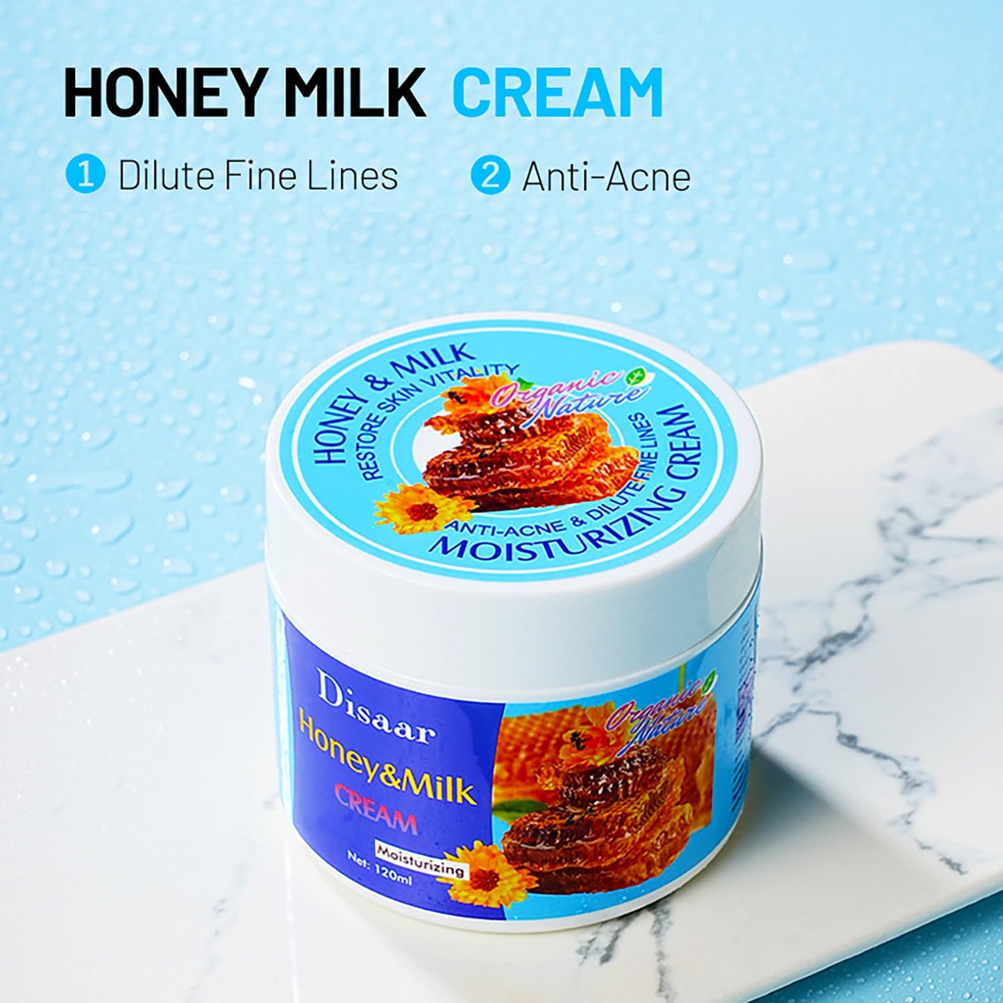 DISAAR Beauty Moisturizing Cream Natural Honey Milk Anti-Acne Reduce Wrinkles Minimize Pores Repair Face Body Skin 120ml / 4.05fl.oz