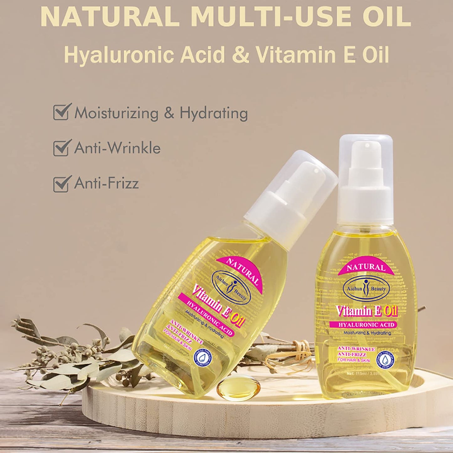 AICHUN BEAUTY Vitamin E Oil Hyaluronic Acid Moisturizing Skin Hydrating Hair Anti-Wrinkle 115ml / 3.89fl.oz
