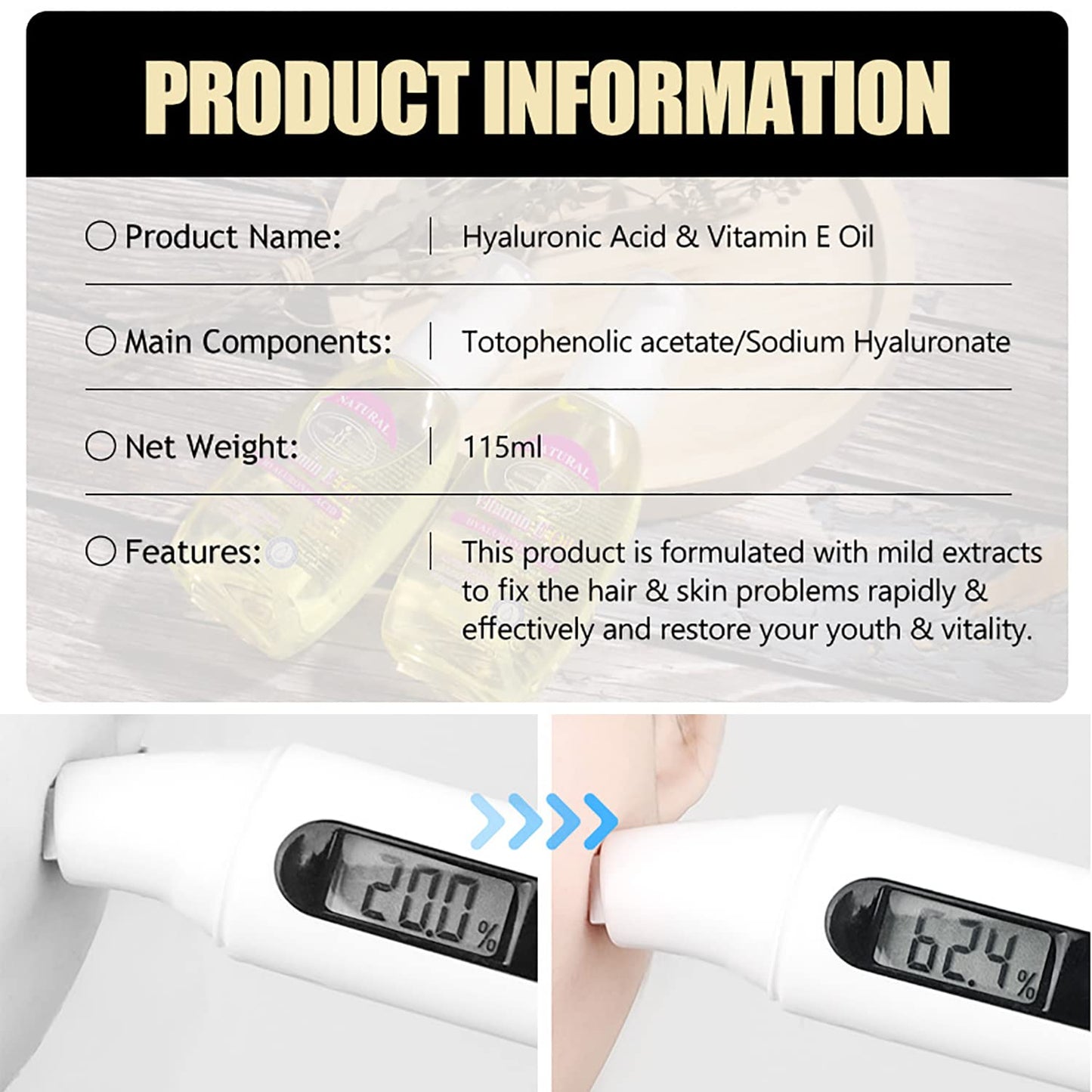 AICHUN BEAUTY Vitamin E Oil Hyaluronic Acid Moisturizing Skin Hydrating Hair Anti-Wrinkle 115ml / 3.89fl.oz