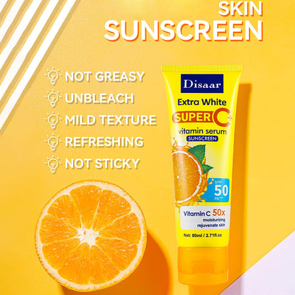 DISAAR BEAUTY Vitamin C Serum Sunscreen SPF 50 PA+++ Moisturizing Rejuvenate Skin Protection UVA/UVB Hydrating 80ml / 2.71fl.oz
