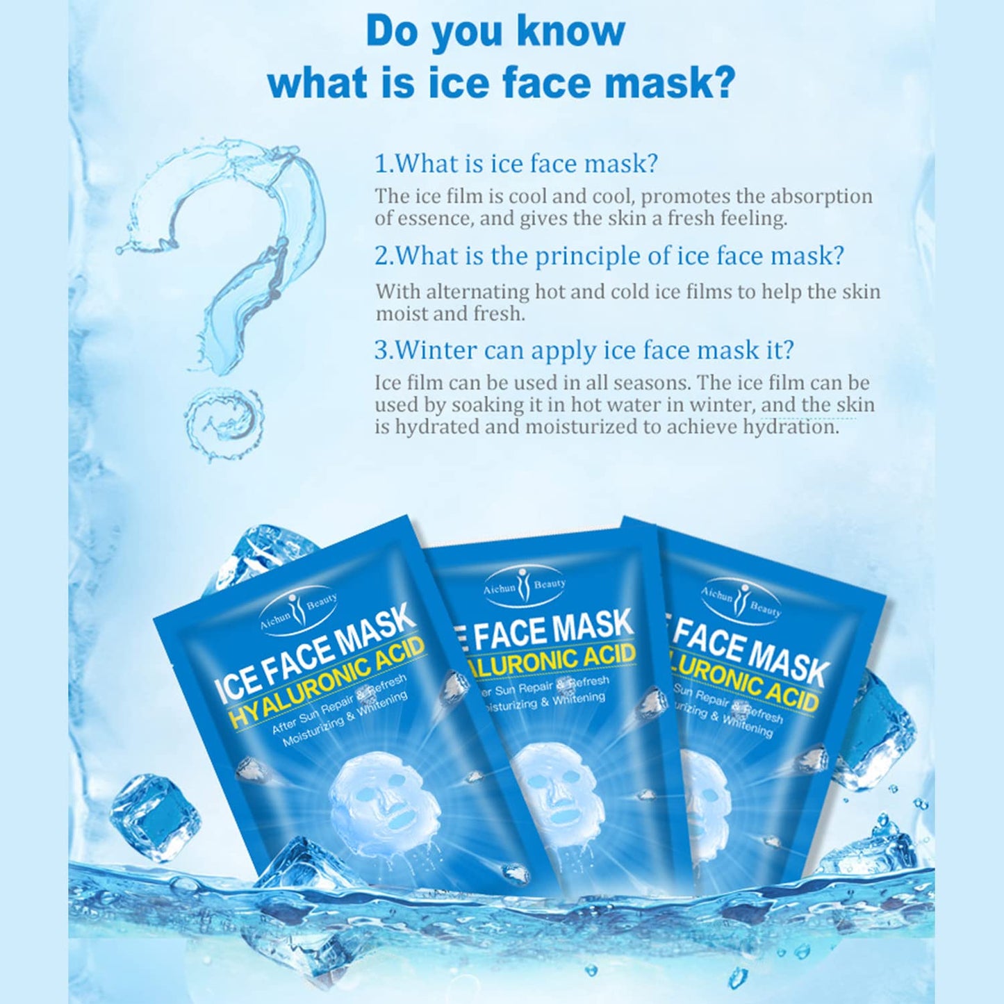 AICHUN BEAUTY Ice Face Mask Hyaluronic Acid After Sun Repair Refresh Moisturizing Relieves Pain Acne Scars Facial Skin Care 25ml / 0.88fl.oz (10 Pack)
