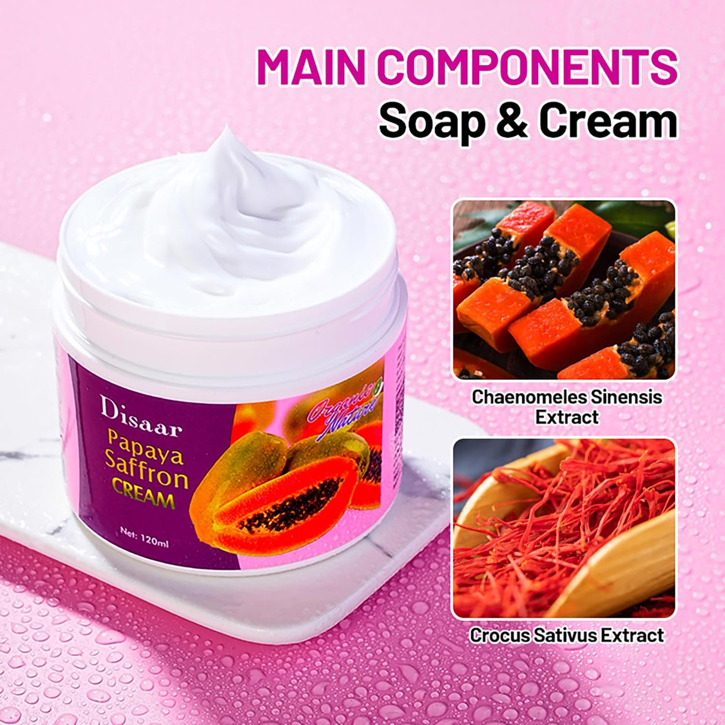 DISAAR Beauty Moisturizing Cream Anti-Oxidation Anti-Aging Papaya Saffron Restore Skin Vitality Anti-Wrinkle 120ml / 4.05fl.oz