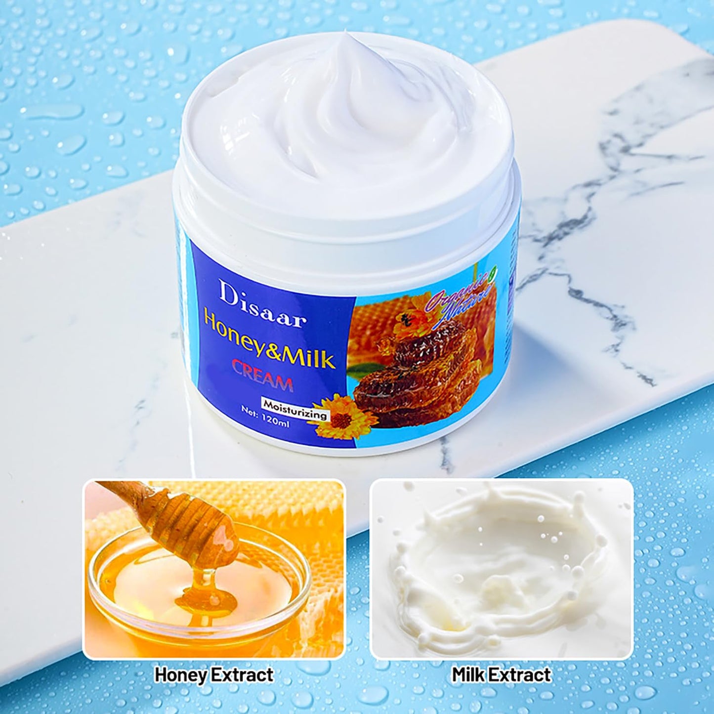 DISAAR Beauty Moisturizing Cream Natural Honey Milk Anti-Acne Reduce Wrinkles Minimize Pores Repair Face Body Skin 120ml / 4.05fl.oz