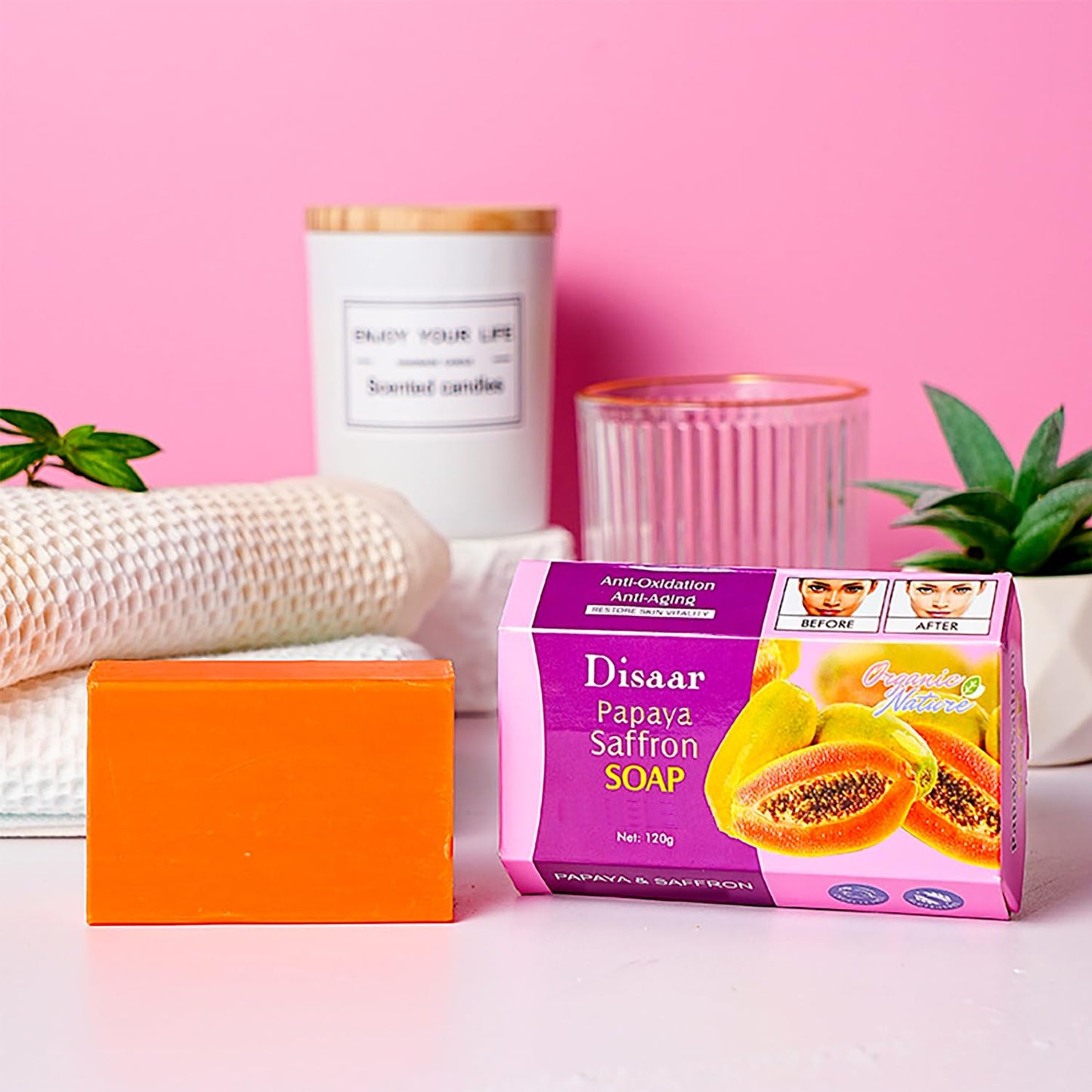 DISAAR Beauty Papaya Saffron Soap Bar Anti-Aging Anti-Oxidation Moisture Foam Repair Skin Care 120g / 4.23oz