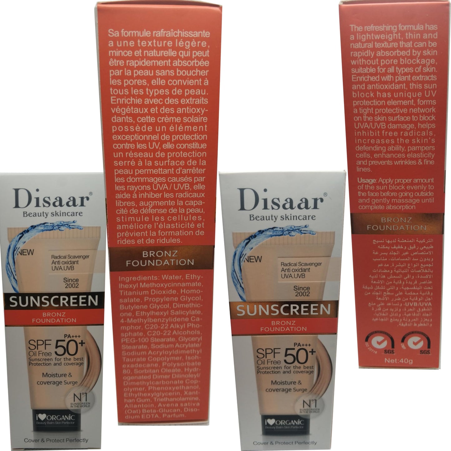 DISAAR BEAUTY Sunscreen Foundation Face Cream Body Skin Protection Anti-Aging Oil Control Moisturizing Care Removes Peeling 40g PA+++ SPF 50+