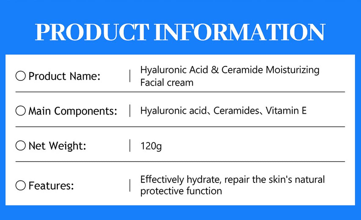 DISAAR Beauty Facial Cream Hyaluronic Acid Ceramide Vitamin E 120g