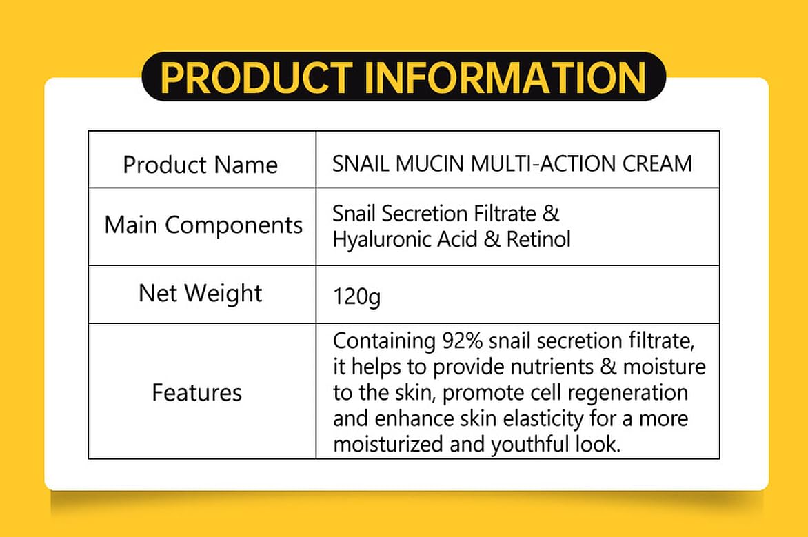 DISAAR BEAUTY Snail Mucin Cream Firming Hyaluronic Retinol 120g