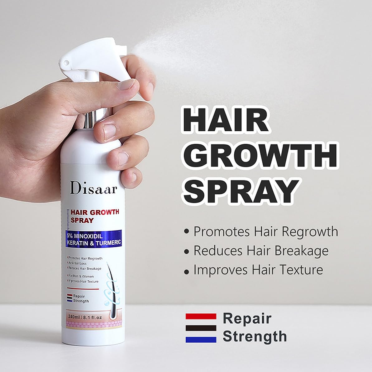 DISAAR BEAUTY Hair Growth Spray Minoxidil Caffeine Biotin 240ml (Caffeine)
