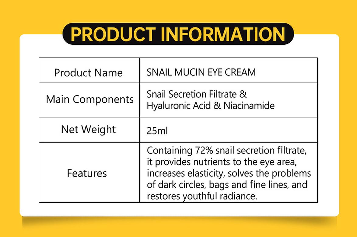 DISAAR BEAUTY Snail Mucin Eye Cream Dark Circles Fine Lines 25ml
