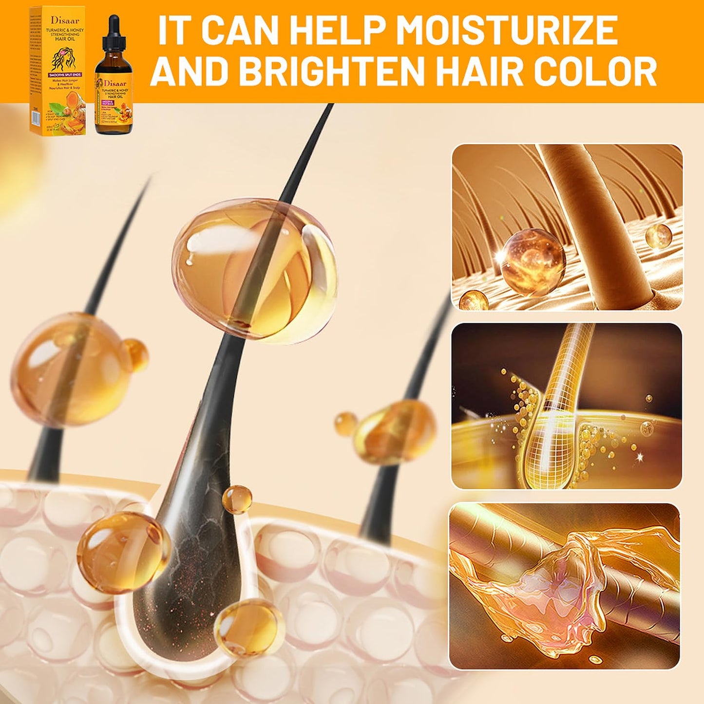 DISAAR BEAUTY Turmeric Honey Hair Oil Smooths Split Ends 60ml