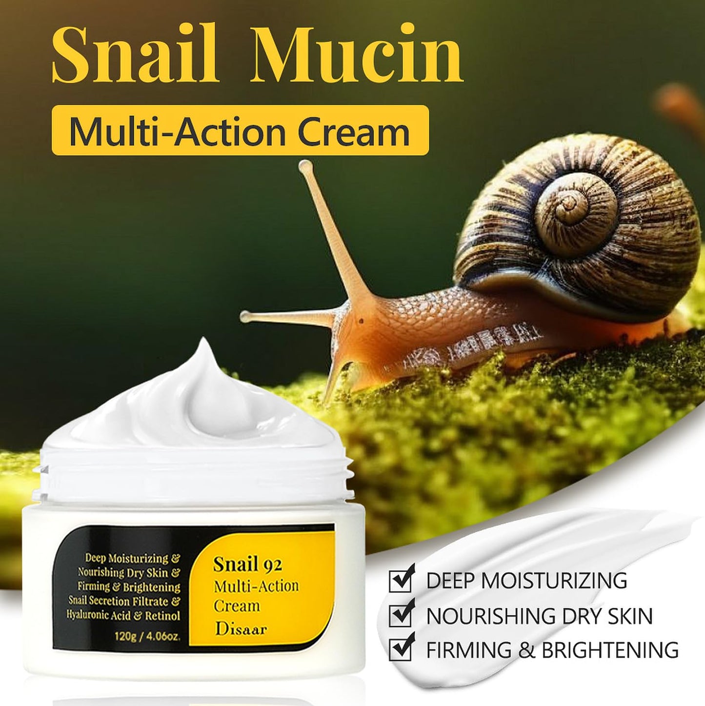 DISAAR BEAUTY Snail Mucin Cream Firming Hyaluronic Retinol 120g