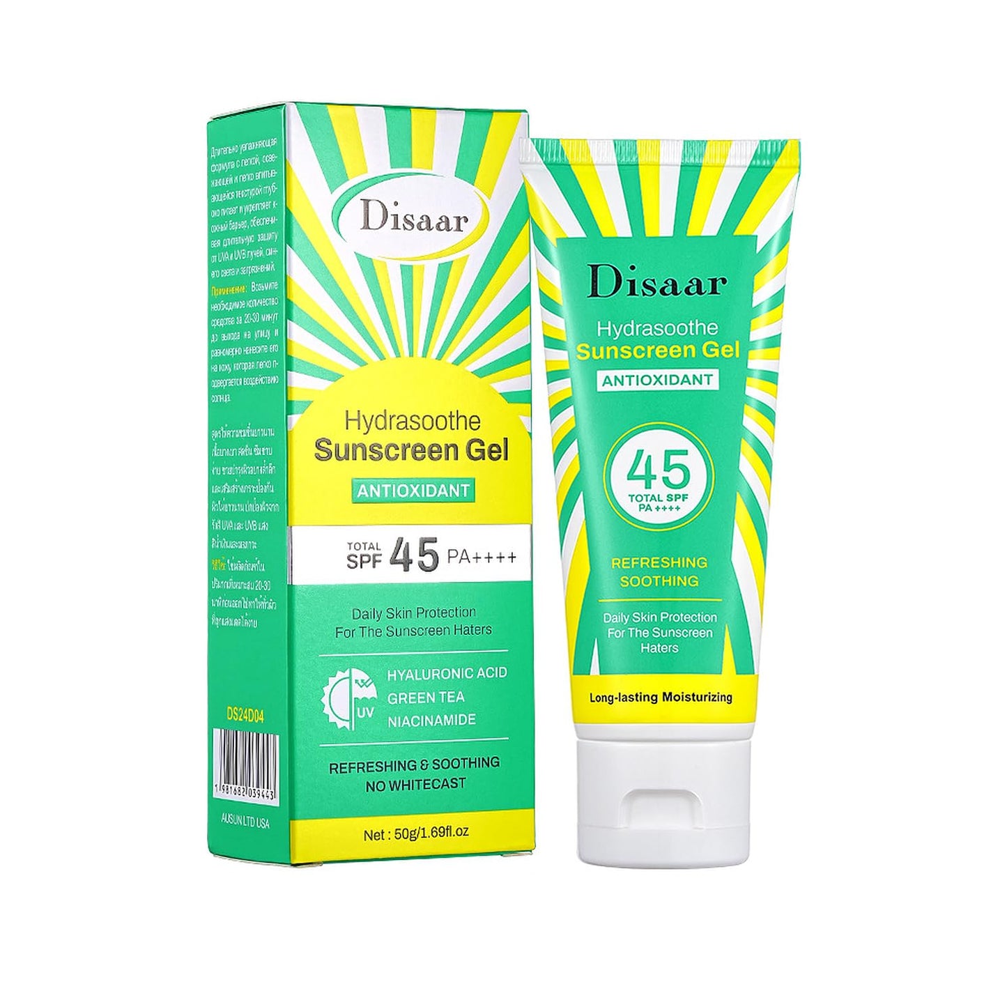 DISAAR BEAUTY Hydrasoothe Sunscreen Gel SPF45 PA++++ Green Tea 50g