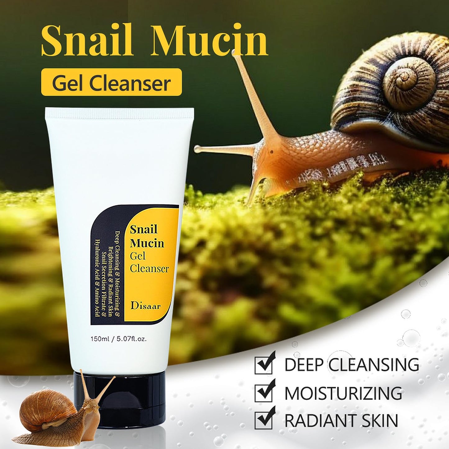 DISAAR BEAUTY Snail Mucin Gel Cleanser Hyaluronic Acid 150ml