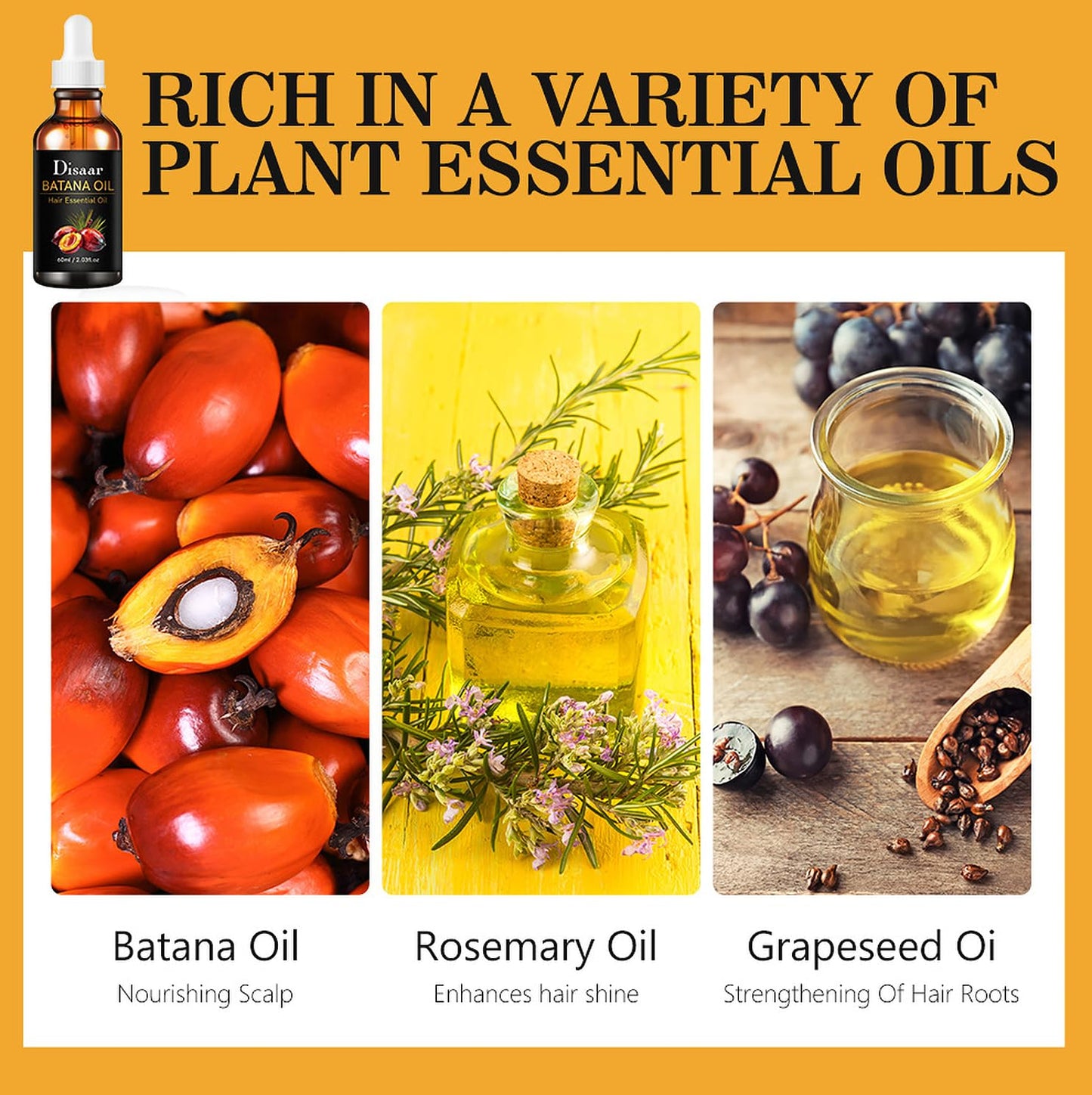 DISAAR BEAUTY Batana Hair Oil Rosemary Grapeseed Repair Damaged 60ml