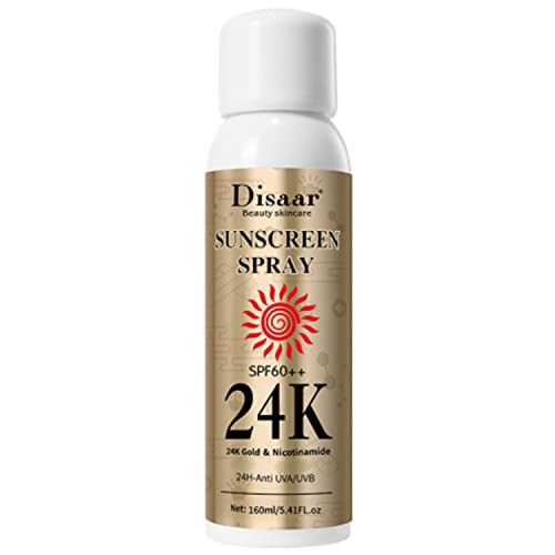 DISAAR BEAUTY Sunscreen Spray SPF60 24K Gold Nicotinamide Sunblock Spray Face Sun Protect Anti-Aging Facial Body Care 160ml 5.41fl.oz