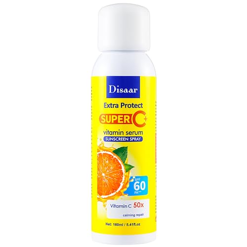 DISAAR BEAUTY SPF 60 PA+++ Vitamin C Serum Sunscreen Spray Calming Repair UVA/UVB Extra Protect Hydrates Orange Extract 160ml / 5.41fl.oz